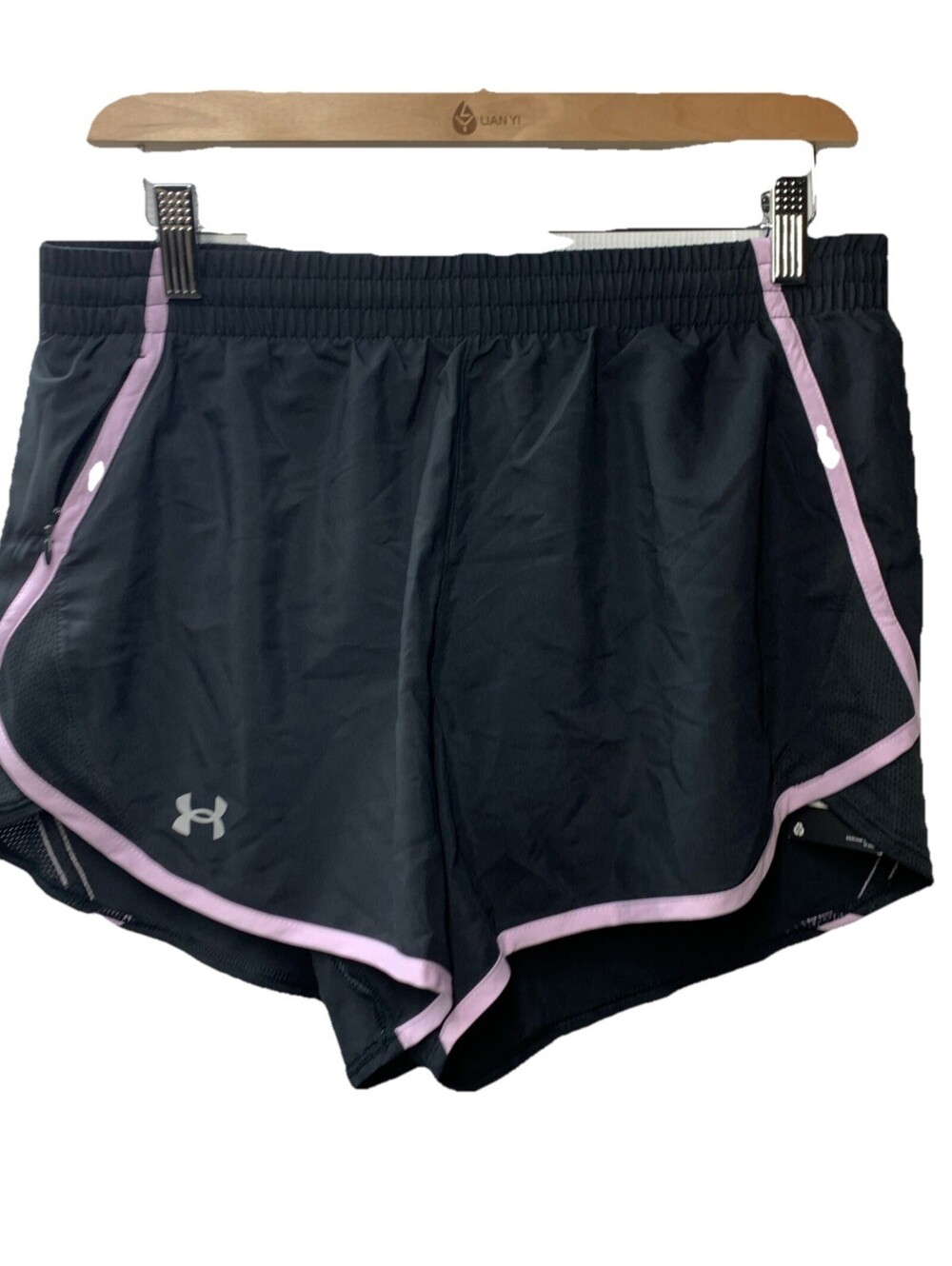 Under Armor Women's Fly By Lined Loose Running Shorts Black and Lavender Size M
